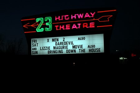 US-23 Drive-In Theater - Night Marquee Photo From Water Winter Wonderland (newer photo)